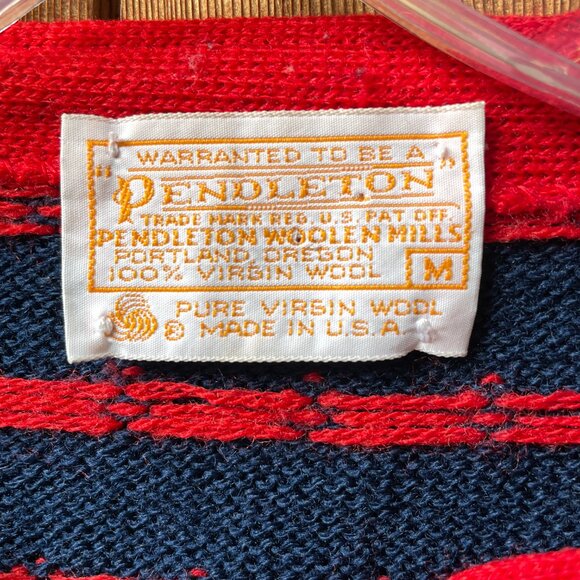 VTG Pendleton Navy Blue & Red 100% Virgin Wool Cardigan in Women's Medium - Picture 3 of 9